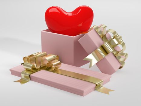 Heart in gift packing. 3D image.
