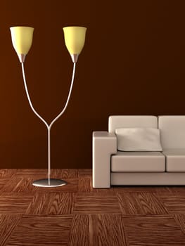 Floor lamp and sofa. Details of an interior.