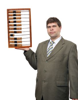 businessman with abacus isolated on white