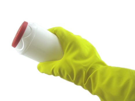 Yellow rubber gloves and cleaning kit