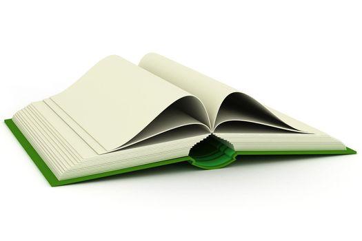 Opening book on a white background. 3D image.