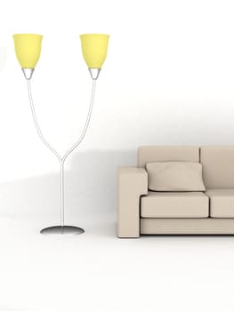 Floor lamp and sofa on a white background