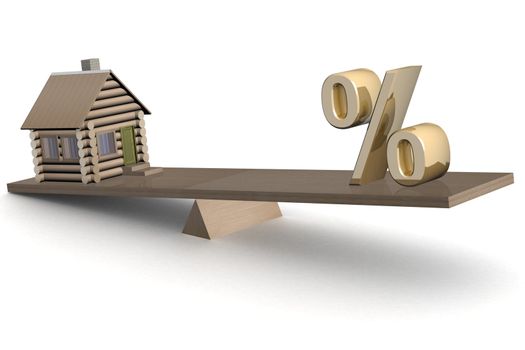 house and percent on scales. 3D image.