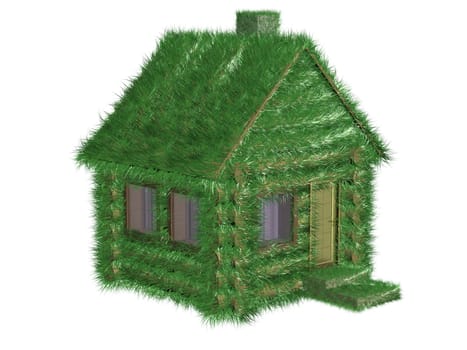 Small green house covered with a grass. 3D image.