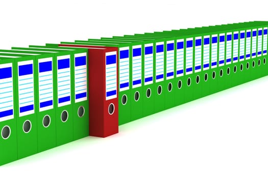 Row of accounting folders on a white background. 3D image.