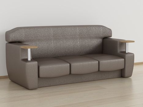 Leather sofa in a room. 3D image.