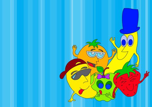 Illustration of happy fruit characters with clipping path