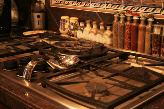 Kitchen stove with tile backdrop