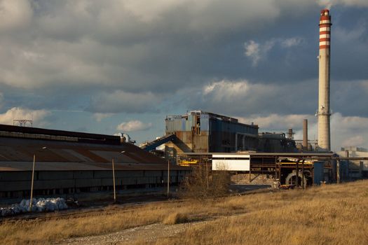 Old Lead and zinc works in Poland. Autumn day.