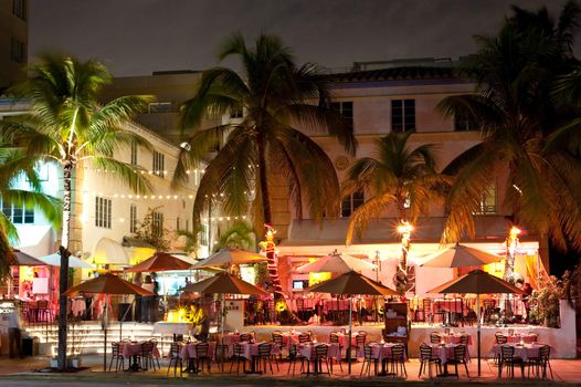 The splendid lights along Ocean Drive in Miami Beach at night.