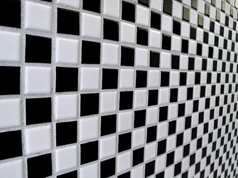 Angular view of black and white ceramic tiles