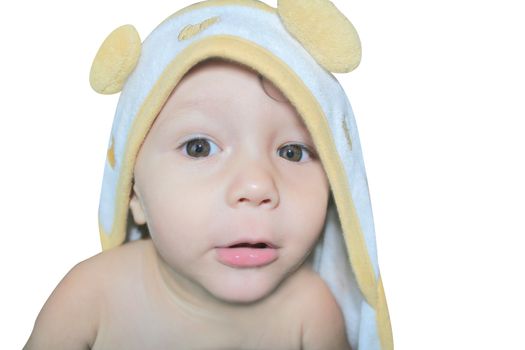 young baby boy in bath towel isolated