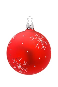 Red christmas tree ball isolated on a white background.