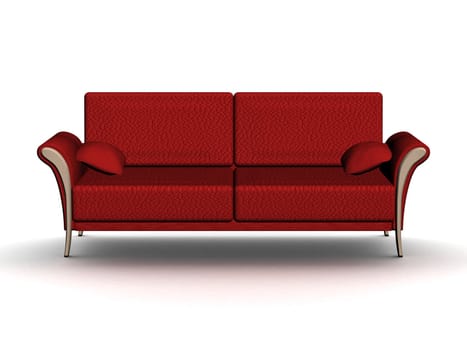 Red leather sofa. An interior. 3D image.