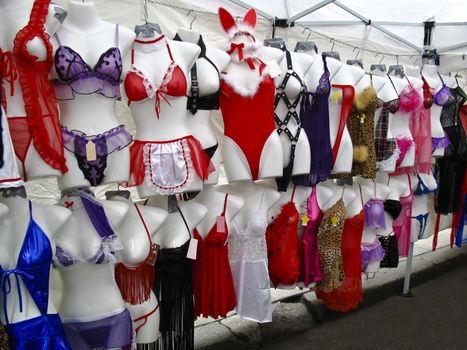 Variety of lingerie hanging outside