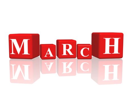 3d red cubes with letters makes march