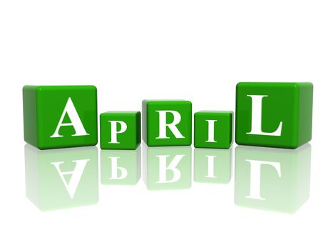 3d green cubes with letters makes april