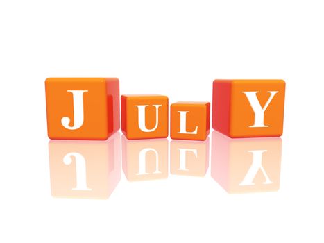 3d orange cubes with letters makes july