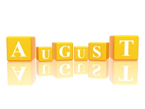 3d yellow cubes with letters makes august
