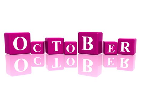 3d violet cubes with letters makes october