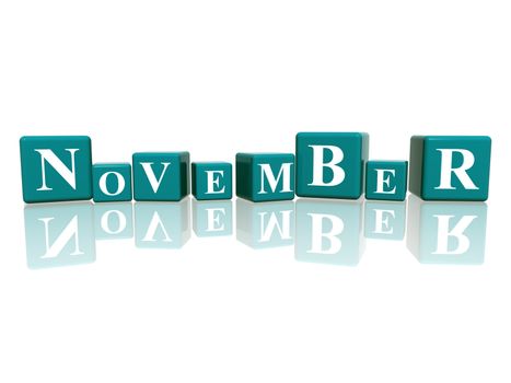 3d blue cubes with letters makes november