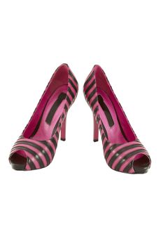 Ladies' shoes in black and pink strips isolated