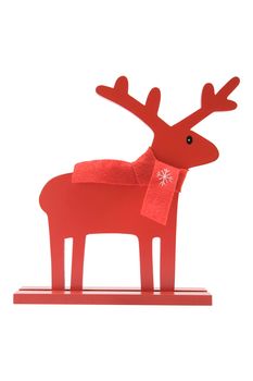 Red reindeer isolated on a white background.