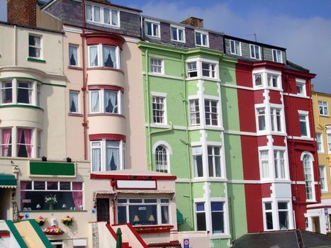 Traditional style bed and breakfast hotels in seaside resort of Scarborough, England.