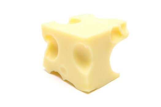 Isolated piece of cheese on a white background.