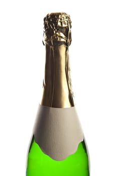 Beautiful big green bottle of chilled champagne on a delicate background