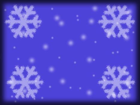 Dark blue snow background. A Christmas background. A snowflake on dark blue