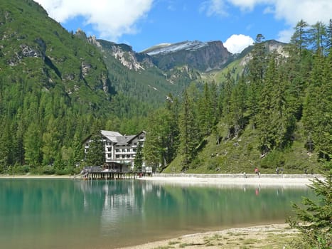 mountain lake whit hotel