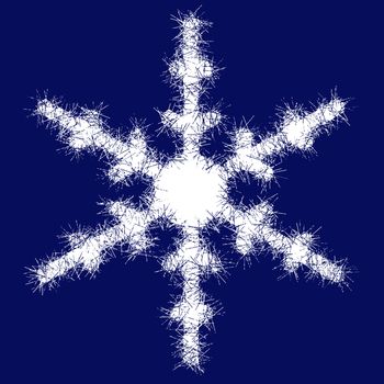 White snowflake on a dark blue background. A Christmas snowflake.