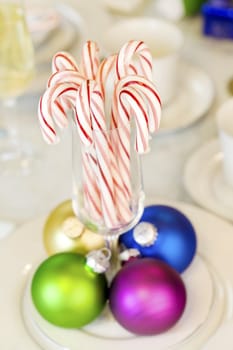 Candy canes and Christmas ornaments