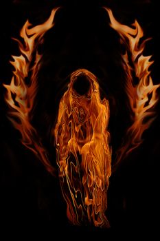 Firey Dark Angel Ghost of Hell isolated on a black background.