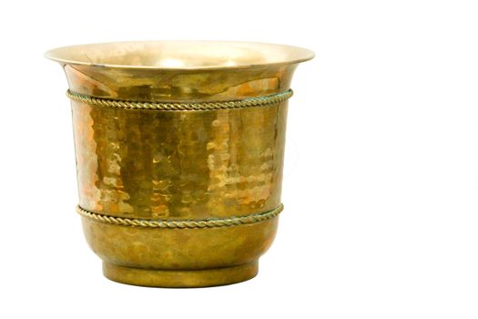 Antique Hammered Brass Container on white background.