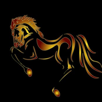 drawing a bright fiery stallion on a black background