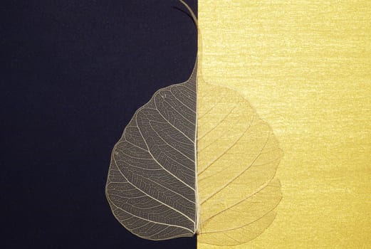 aged leaf over black-gold background