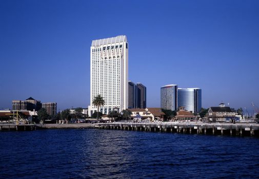 Seaport Village in San Diego with hotel Hyatt and Marriott