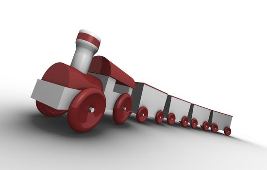 Toy train with 4 carriages; 3D rendered illustration. 
