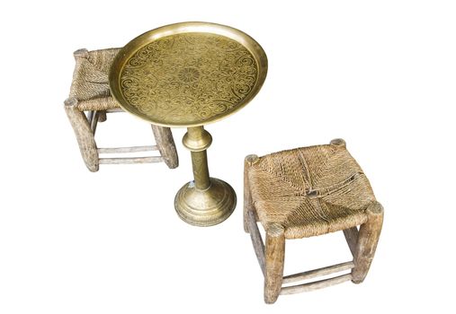 arab vintage table and chairs made of brass and wood