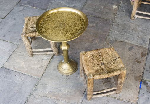 arab vintage table and chairs made of brass and wood