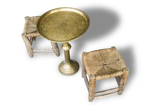 arab vintage table and chairs made of brass and wood