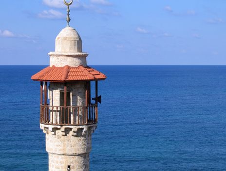 Mosque symbol of Islam Jaffa Israel with sea background