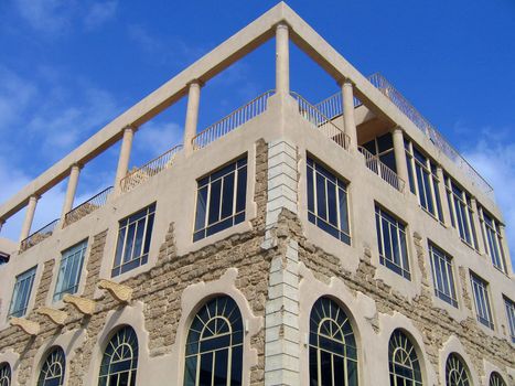 Mediterranean style house with clear blue sky background