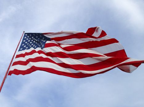 Closeup of an American Flag blowing in the wind