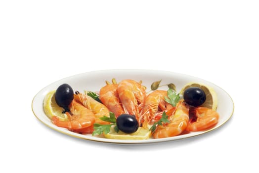 salad with shrimp, olives, lemon and herbs