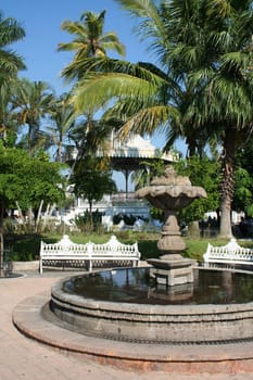 Park and square in mexico with fountain