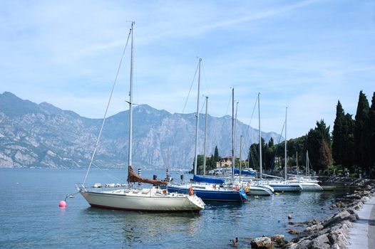 Boats at Harbor in Front of Mountain