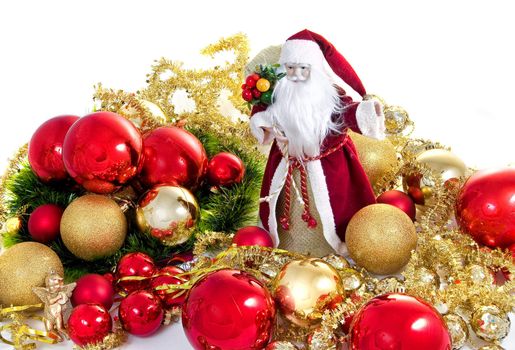 Happy Christmas toy Santa. It is isolated above a white background